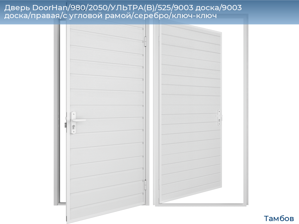 Дверь DoorHan/980/2050/УЛЬТРА(B)/525/9003 доска/9003 доска/правая/с угловой рамой/серебро/ключ-ключ, tambov.doorhan.ru