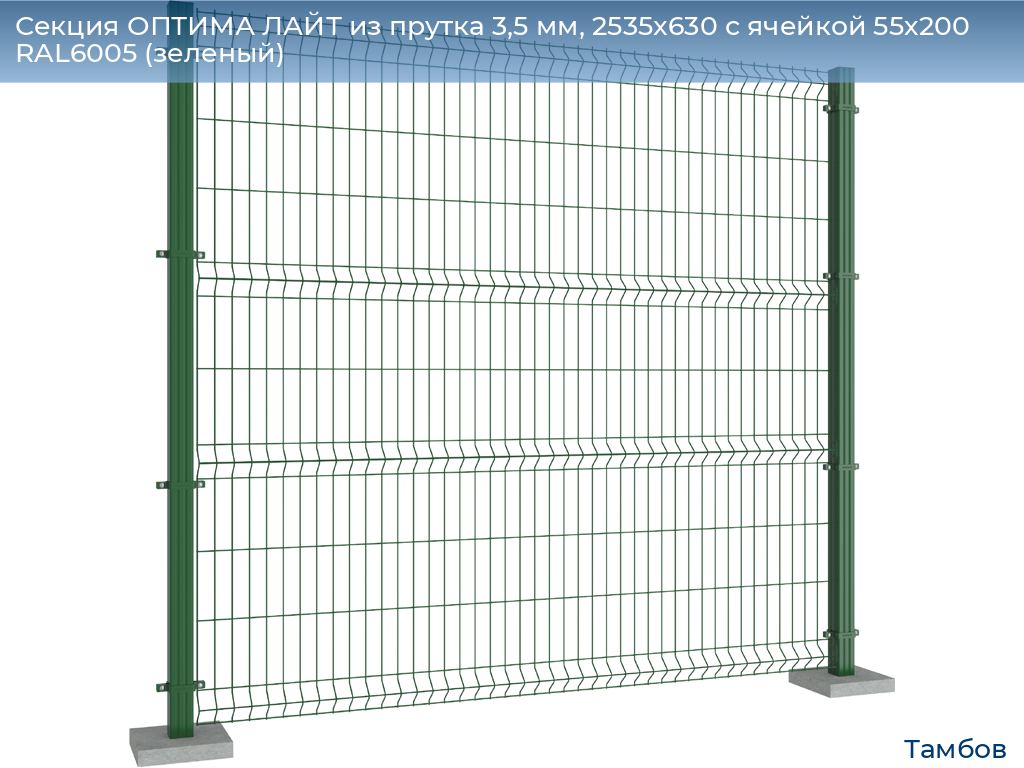Секция ОПТИМА ЛАЙТ из прутка 3,5 мм, 2535x630 с ячейкой 55х200 RAL6005 (зеленый), tambov.doorhan.ru