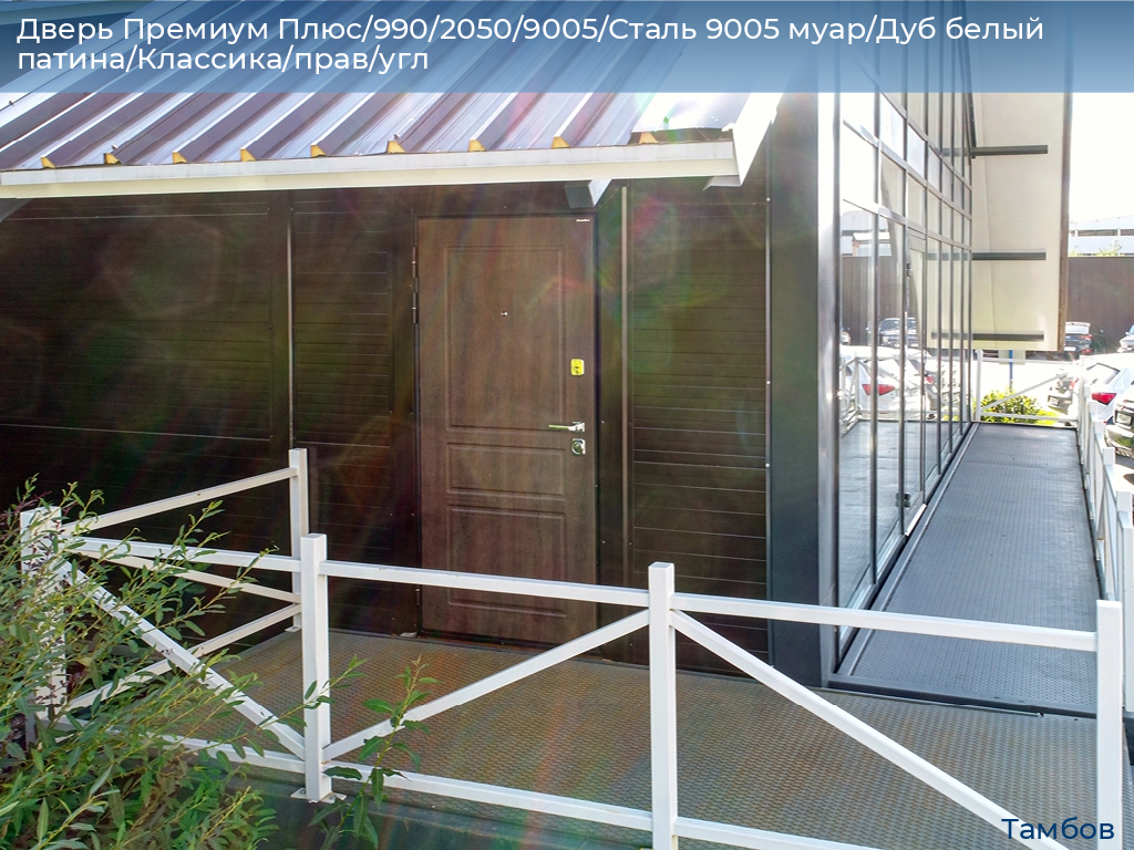 Дверь Премиум Плюс/990/2050/9005/Сталь 9005 муар/Дуб белый патина/Классика/прав/угл, tambov.doorhan.ru